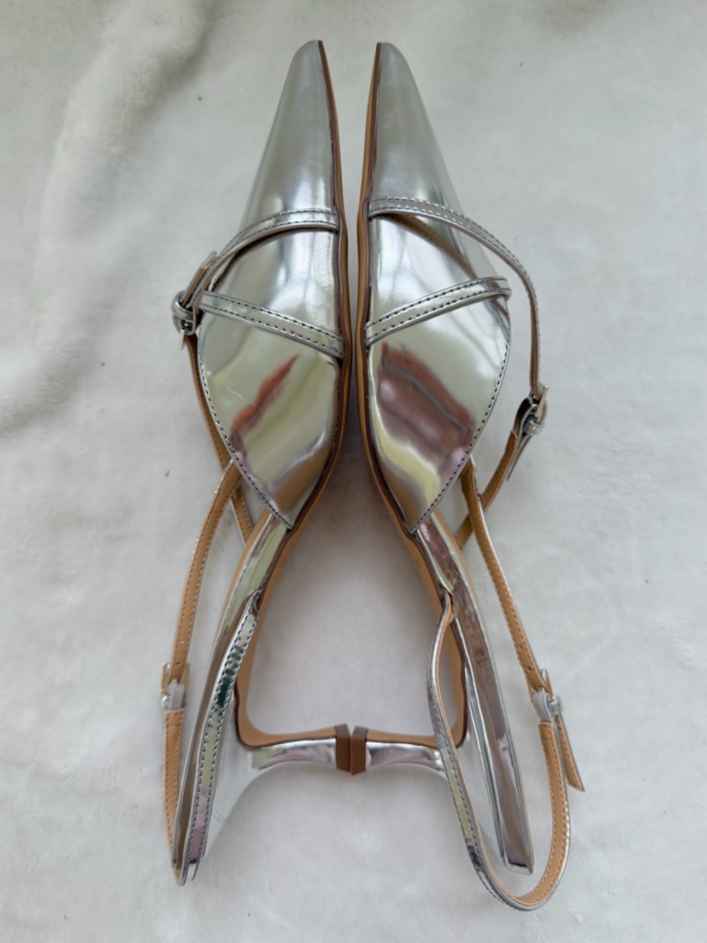 Ann Taylor Strappy Pointy Toe Leather Silver Metallic Kitten Heel Pump Sz 10 NEW - Picture 7 of 11